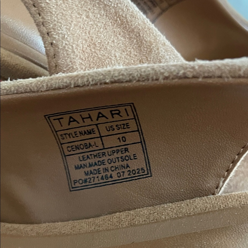 Tahari Tan Suede Slingback Pointed Toe Heels Gold Detail Size-10 NWT - Picture 10 of 10